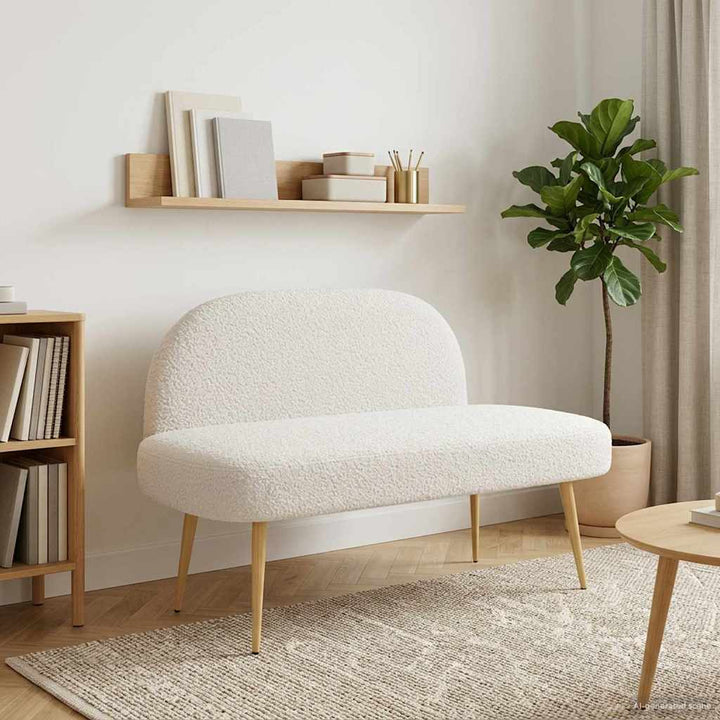 Polstret bænk med ryg Cremefarvet 110 x 60 x 76 cm Bouclé