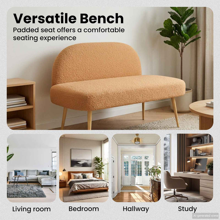 Polstret bænk med ryg Beige 110 x 60 x 76 cm Bouclé
