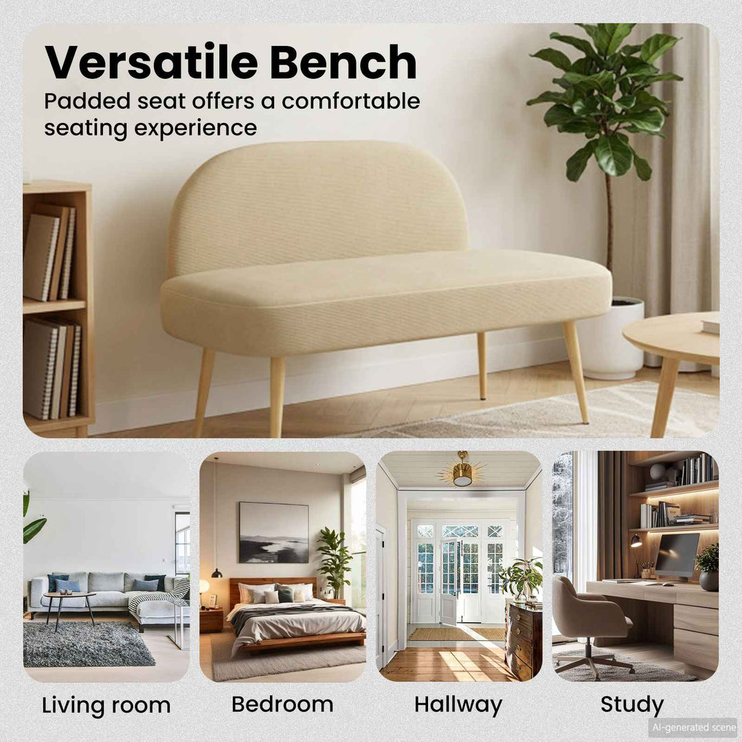 Polstret bænk med ryg Lysegrå 110 x 60 x 76 cm Velourstof