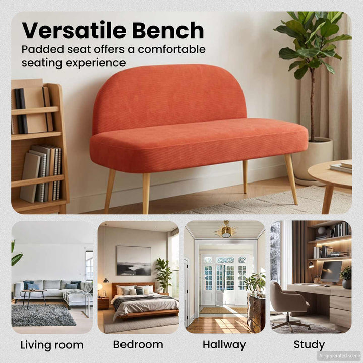Polstret bænk med ryg Rød orange 110 x 60 x 76 cm Velourstof