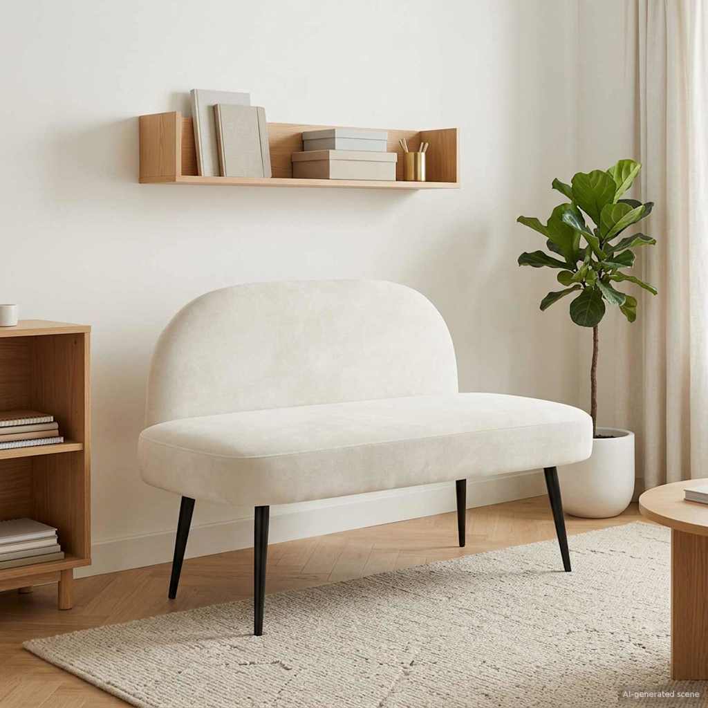 Polstret bænk med ryg Cremefarvet 110 x 60 x 76 cm Fløjl