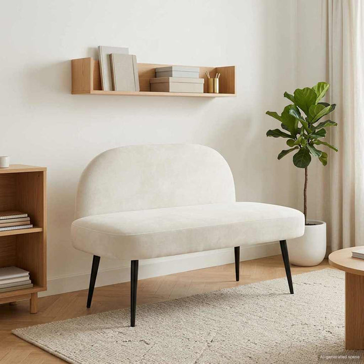 Polstret bænk med ryg Cremefarvet 110 x 60 x 76 cm Fløjl