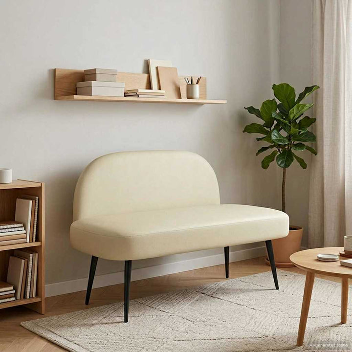 Polstret bænk med ryg Cremefarvet 110 x 60 x 76 cm Kunstlæder