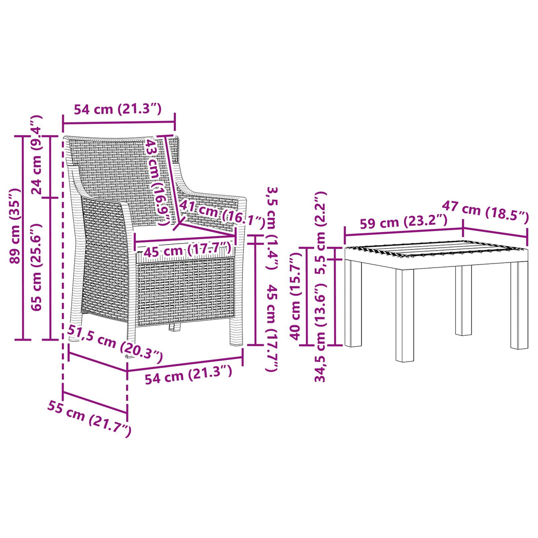 Lounge sæt med pude 3 pcs Hvid PP