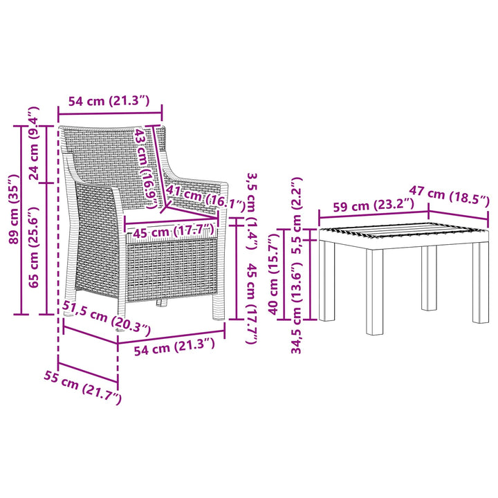 Lounge sæt med pude 3 pcs Antracit PP
