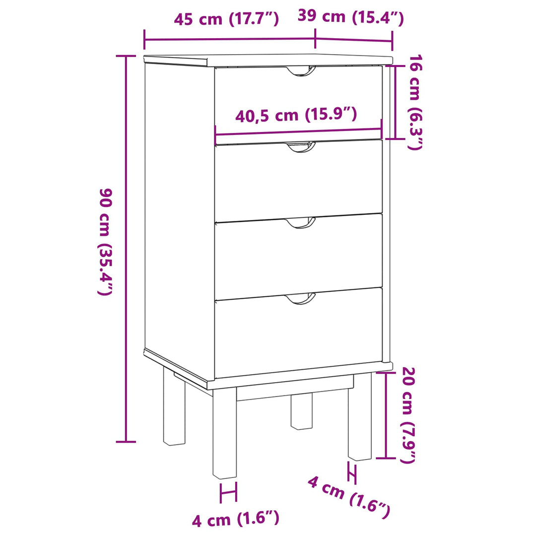 Skuffeskab OTTA Sort 45 x 39 x 90 cm Massivt fyrretræ