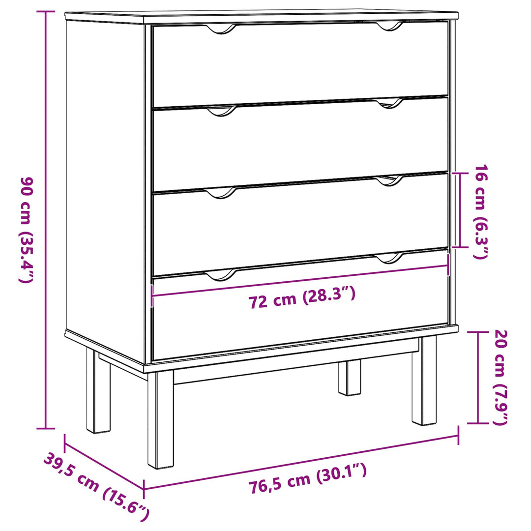Skuffeskab OTTA Sort 76,5 x 39,5 x 90 cm Massivt fyrretræ