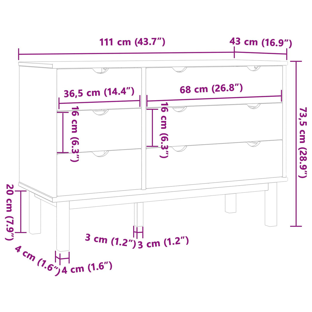 Skuffeskab OTTA Sort 111 x 43 x 73,5 cm Massivt fyrretræ