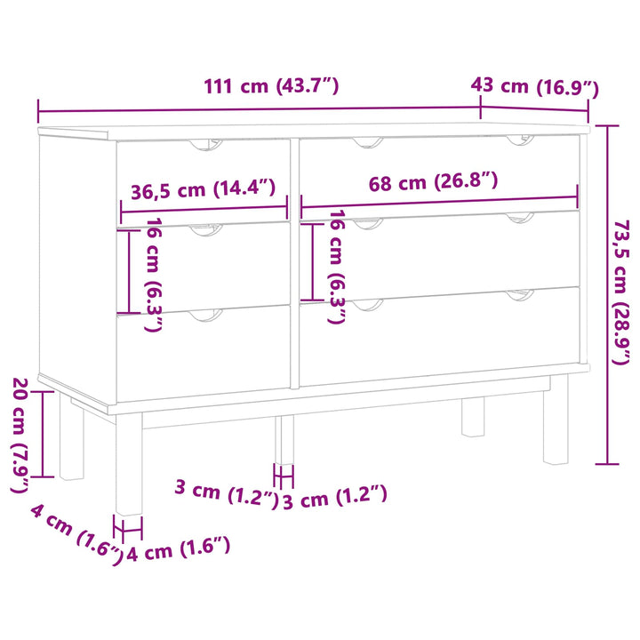 Skuffeskab OTTA Sort 111 x 43 x 73,5 cm Massivt fyrretræ