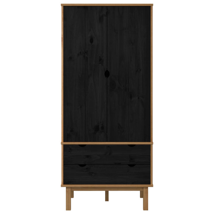 Garderobeskab OTTA Sort 76,5 x 53 x 172 cm Massivt fyrretræ