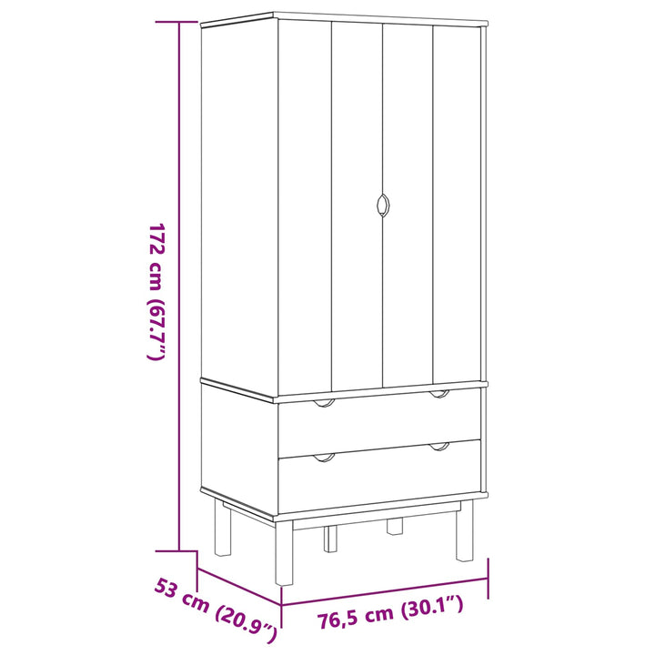 Garderobeskab OTTA Sort 76,5 x 53 x 172 cm Massivt fyrretræ