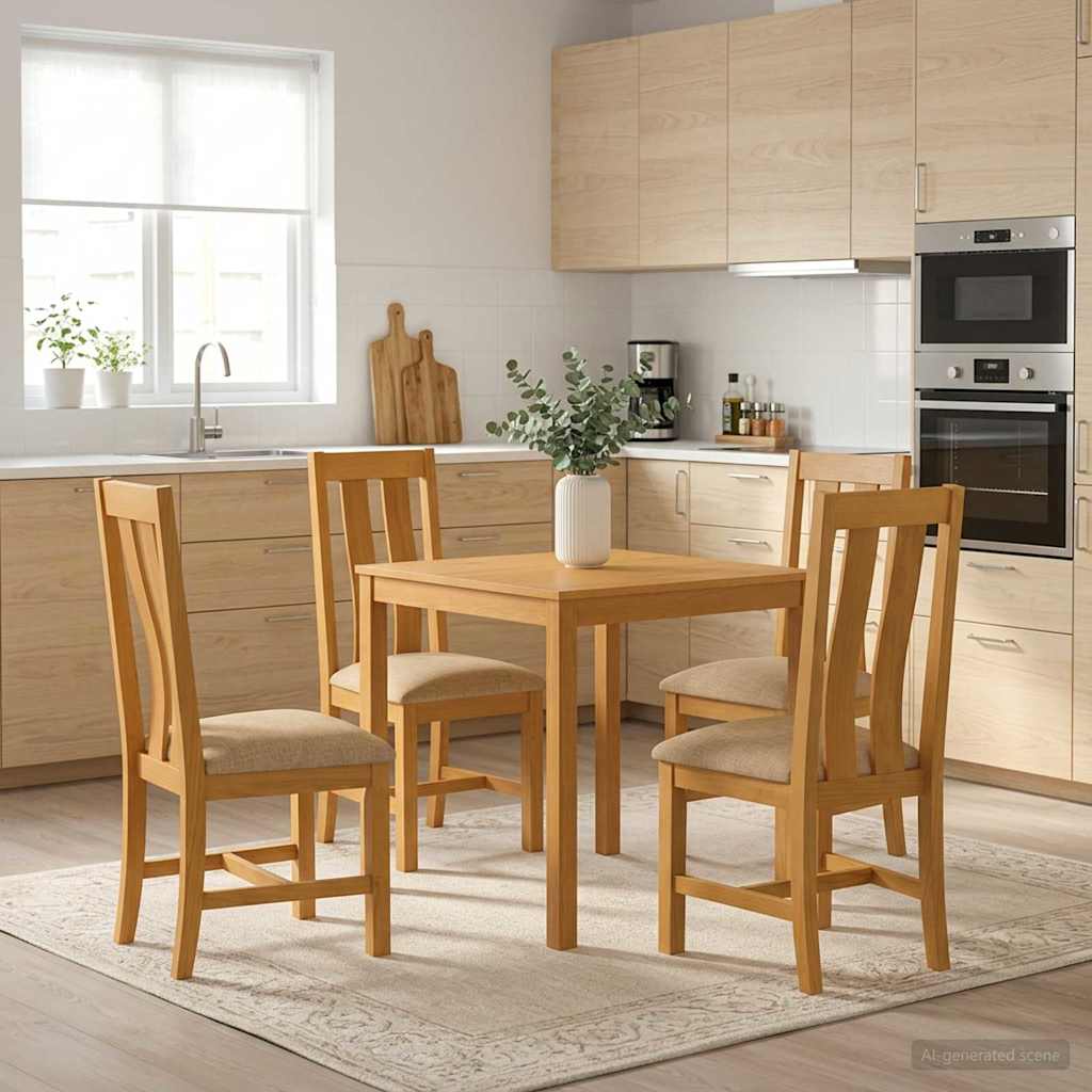 Spisestuesæt 5 stk. Beige Massivt Eg Træ