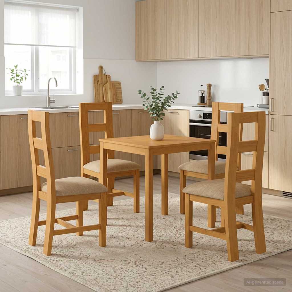 Spisestuesæt 5 stk. Beige Massivt Eg Træ