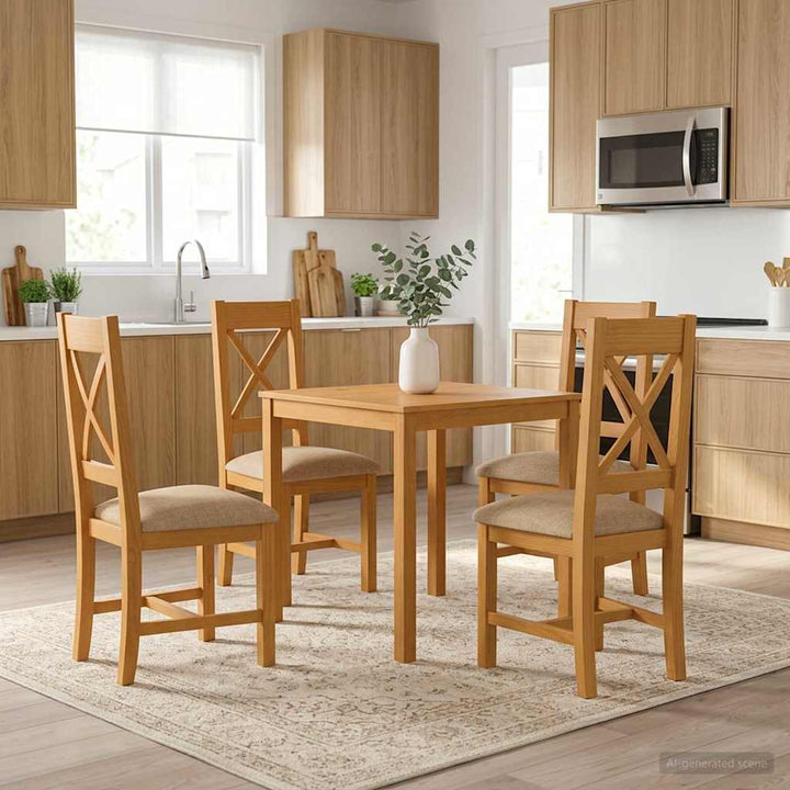 Spisestuesæt 5 stk. Beige Massivt Eg Træ