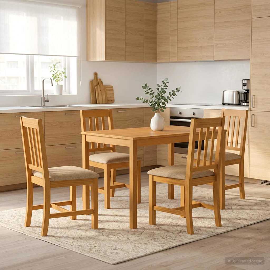 Spisestuesæt 5 stk. Beige Massivt Eg Træ