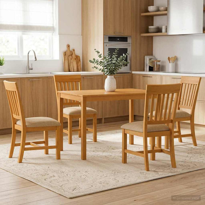 Spisestuesæt 5 stk. Beige Massivt Eg Træ