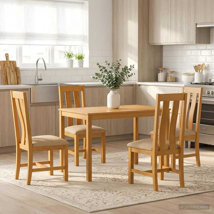 Spisestuesæt 5 stk. Beige Massivt Eg Træ