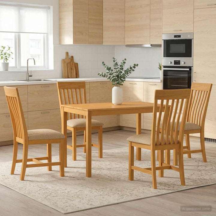 Spisestuesæt 5 stk. Beige Massivt Eg Træ