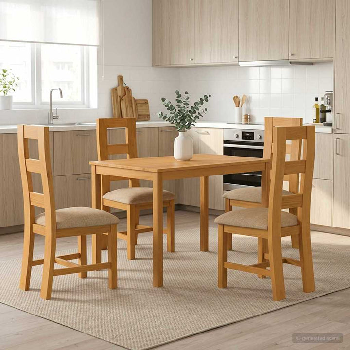 Spisestuesæt 5 stk. Beige Massivt Eg Træ