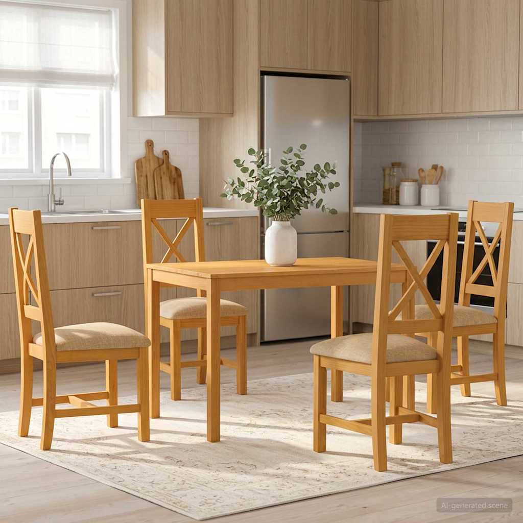 Spisestuesæt 5 stk. Beige Massivt Eg Træ