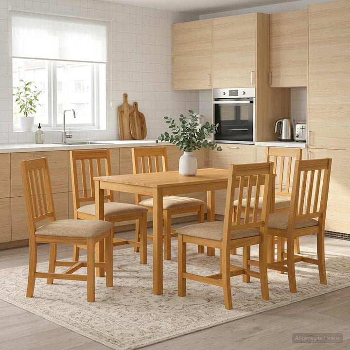 Spisestuesæt 7 stk. Beige Massivt Eg Træ