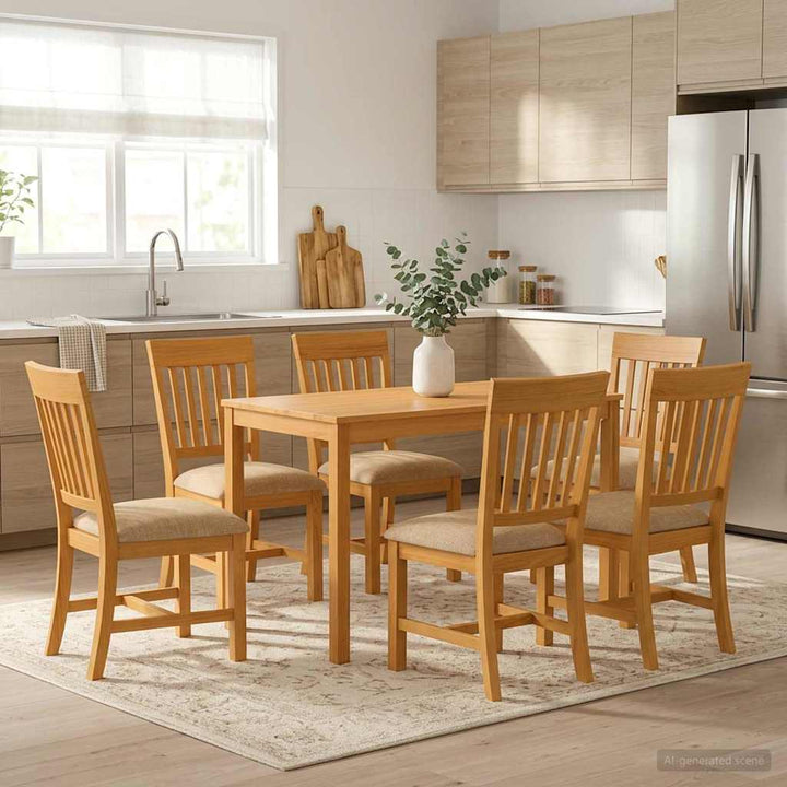 Spisestuesæt 7 stk. Beige Massivt Eg Træ