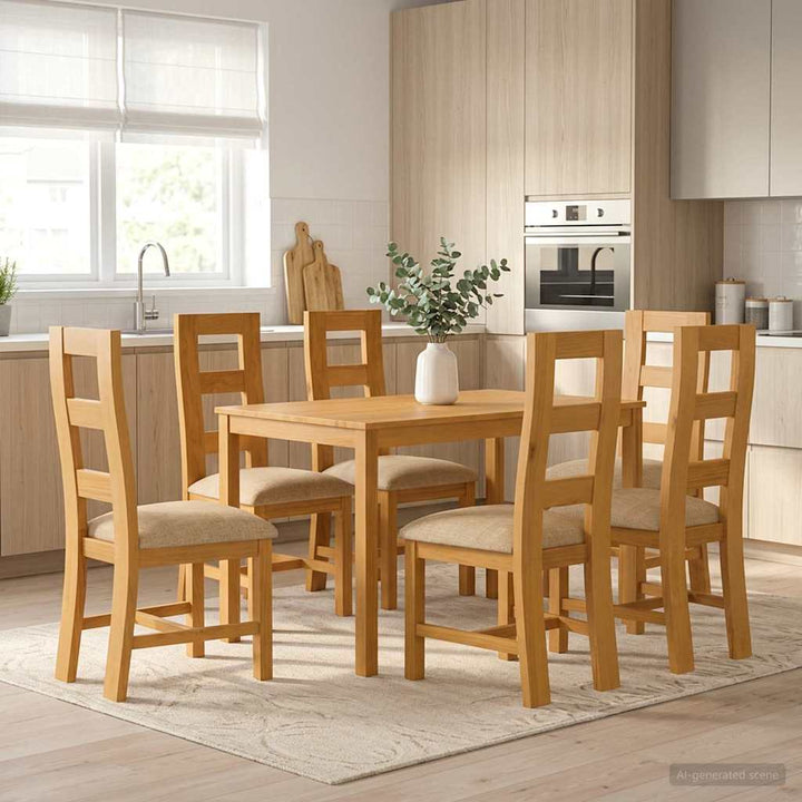 Spisestuesæt 7 stk. Beige Massivt Eg Træ