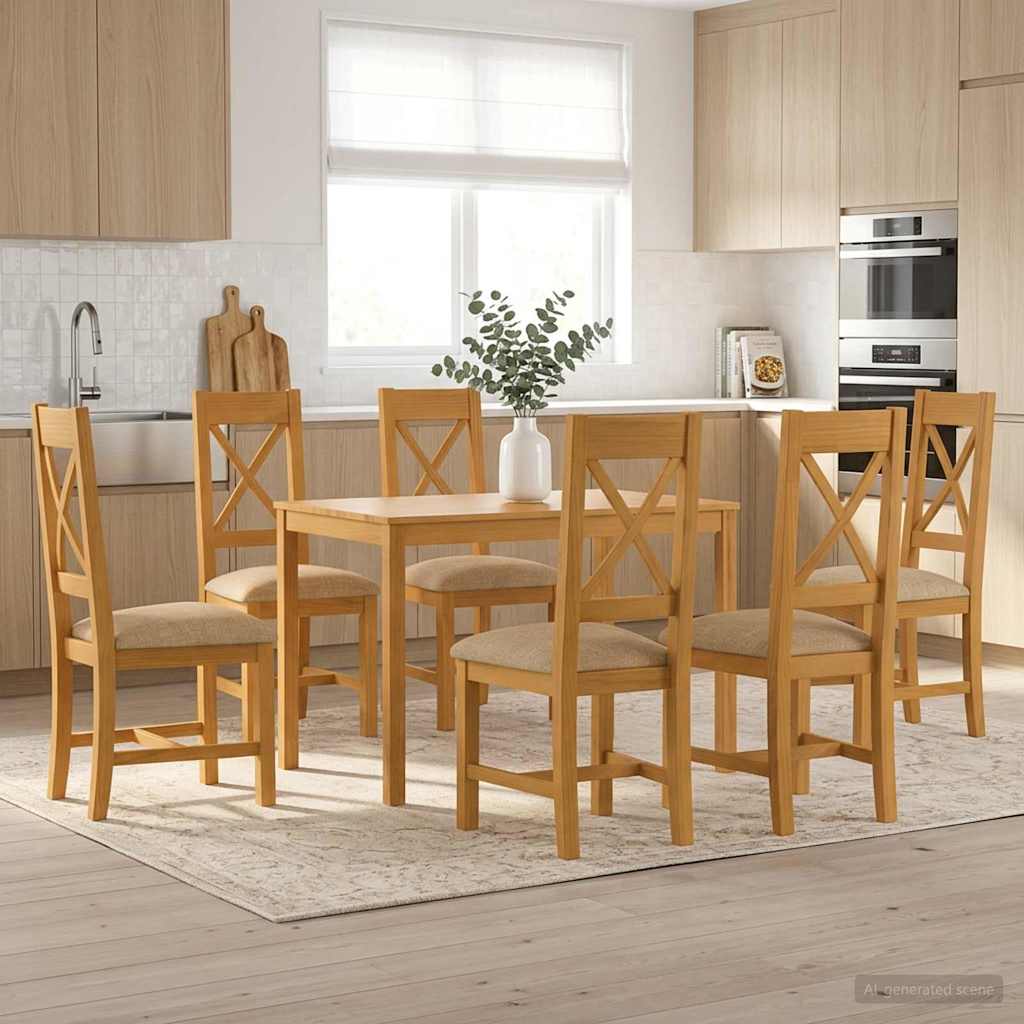 Spisestuesæt 7 stk. Beige Massivt Eg Træ