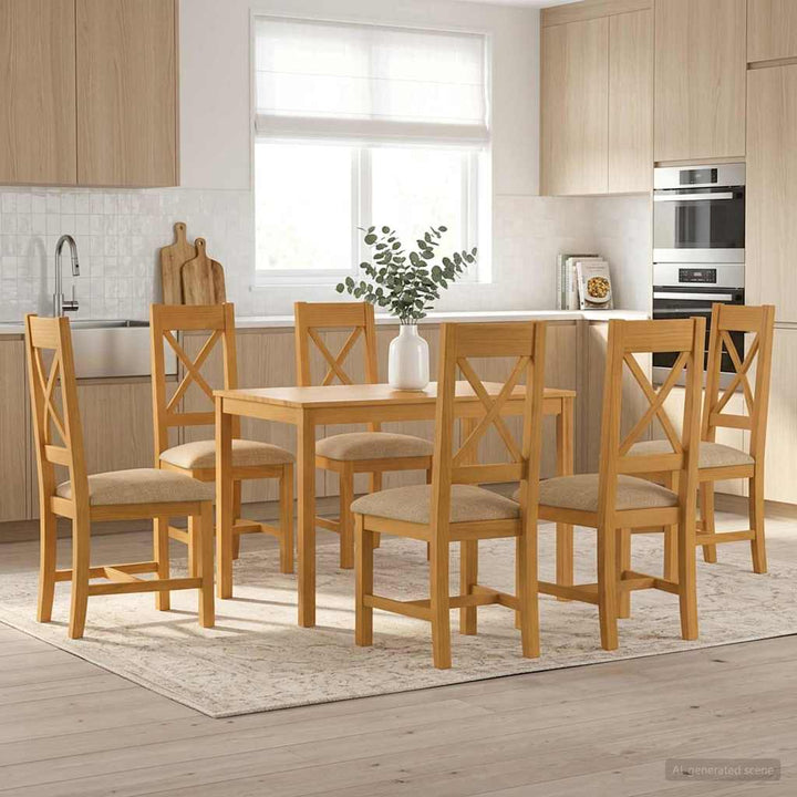 Spisestuesæt 7 stk. Beige Massivt Eg Træ