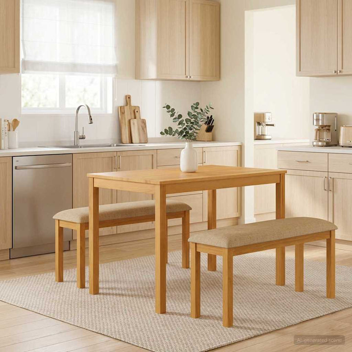 Spisestuesæt 3 stk. Beige Massivt Eg Træ