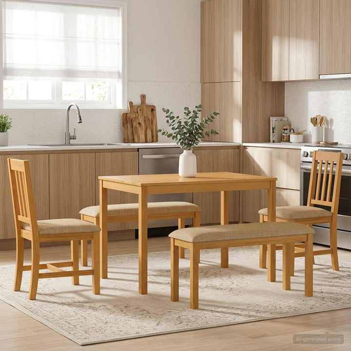 Spisestuesæt 5 stk. Beige Massivt Eg Træ
