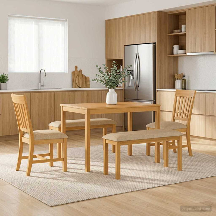 Spisestuesæt 5 stk. Beige Massivt Eg Træ