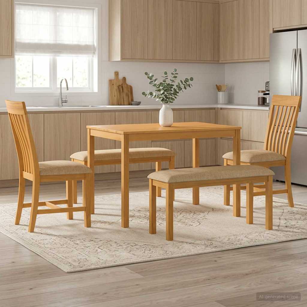 Spisestuesæt 5 stk. Beige Massivt Eg Træ