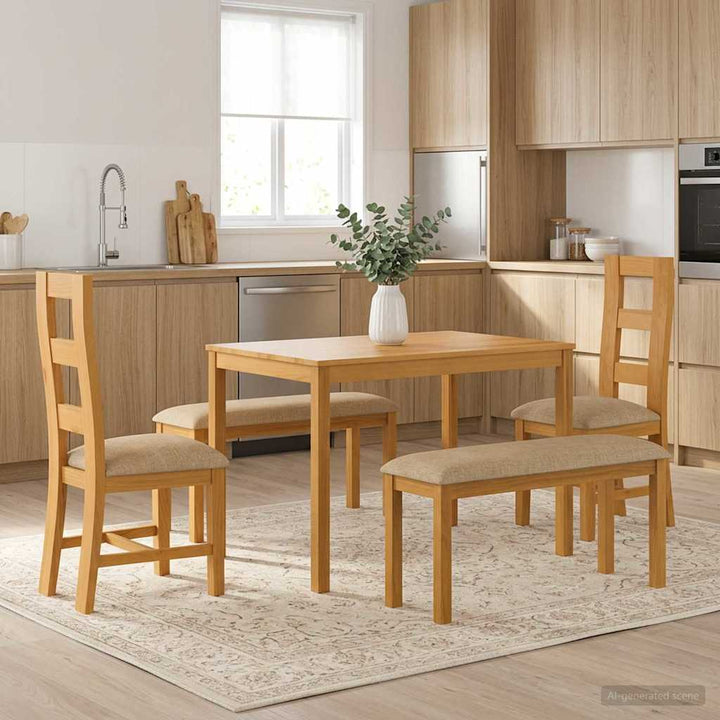 Spisestuesæt 5 stk. Beige Massivt Eg Træ