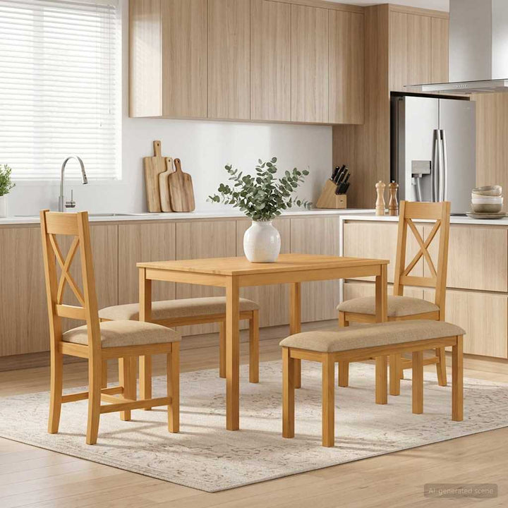 Spisestuesæt 5 stk. Beige Massivt Eg Træ