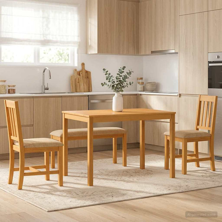 Spisestuesæt 4 stk. Beige Massivt Eg Træ