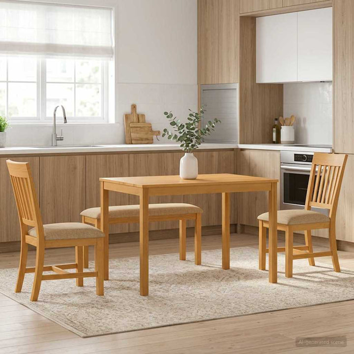 Spisestuesæt 4 stk. Beige Massivt Eg Træ