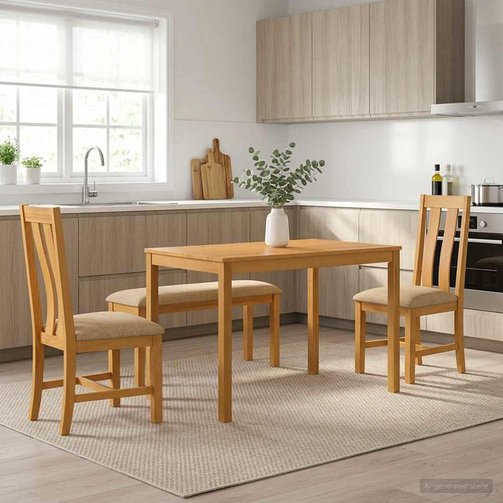 Spisestuesæt 4 stk. Beige Massivt Eg Træ