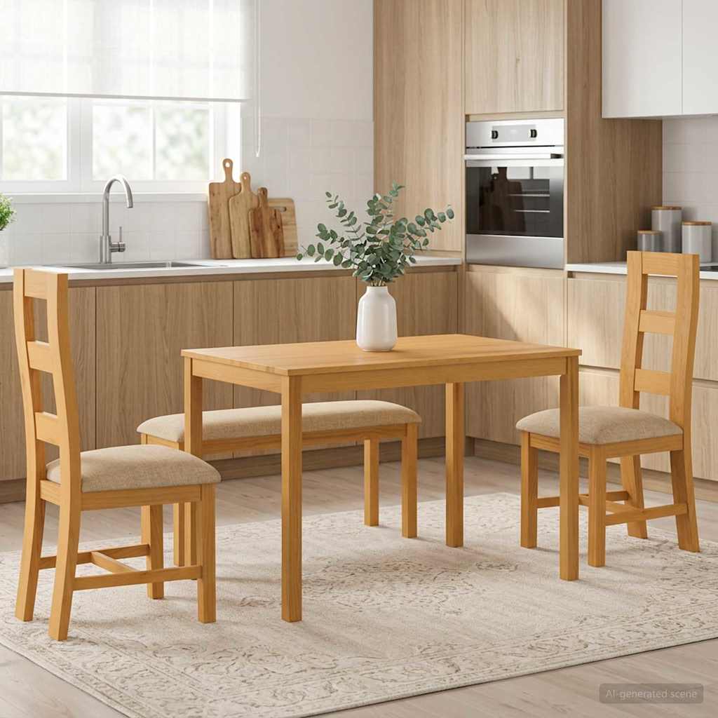 Spisestuesæt 4 stk. Beige Massivt Eg Træ