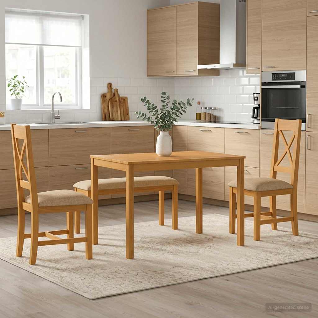 Spisestuesæt 4 stk. Beige Massivt Eg Træ