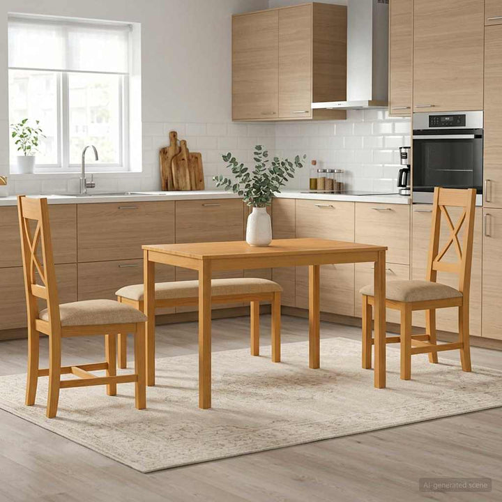 Spisestuesæt 4 stk. Beige Massivt Eg Træ