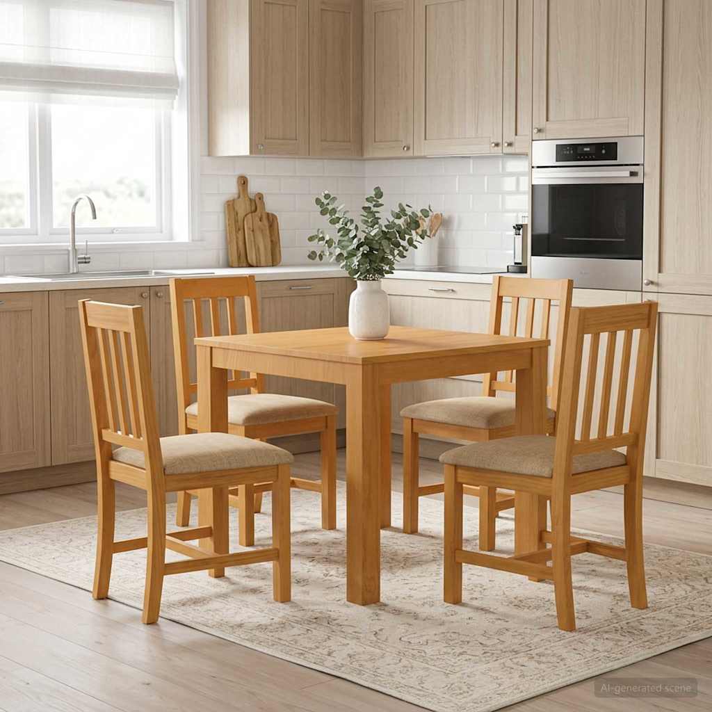 Spisestuesæt 5 stk. Beige Massivt Eg Træ