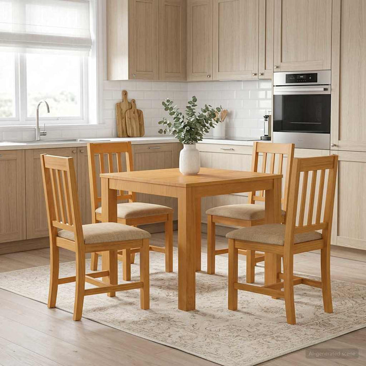 Spisestuesæt 5 stk. Beige Massivt Eg Træ