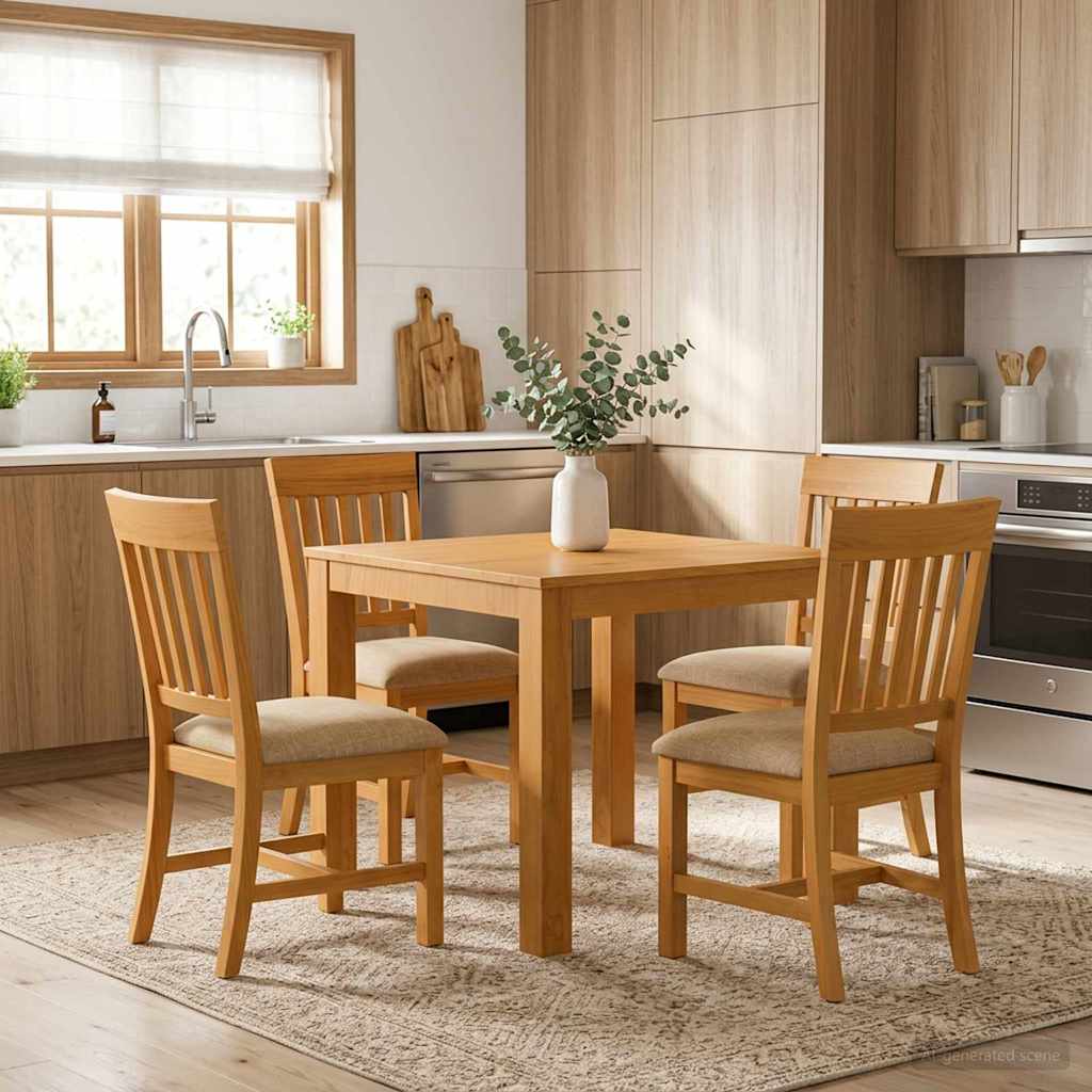 Spisestuesæt 5 stk. Beige Massivt Eg Træ