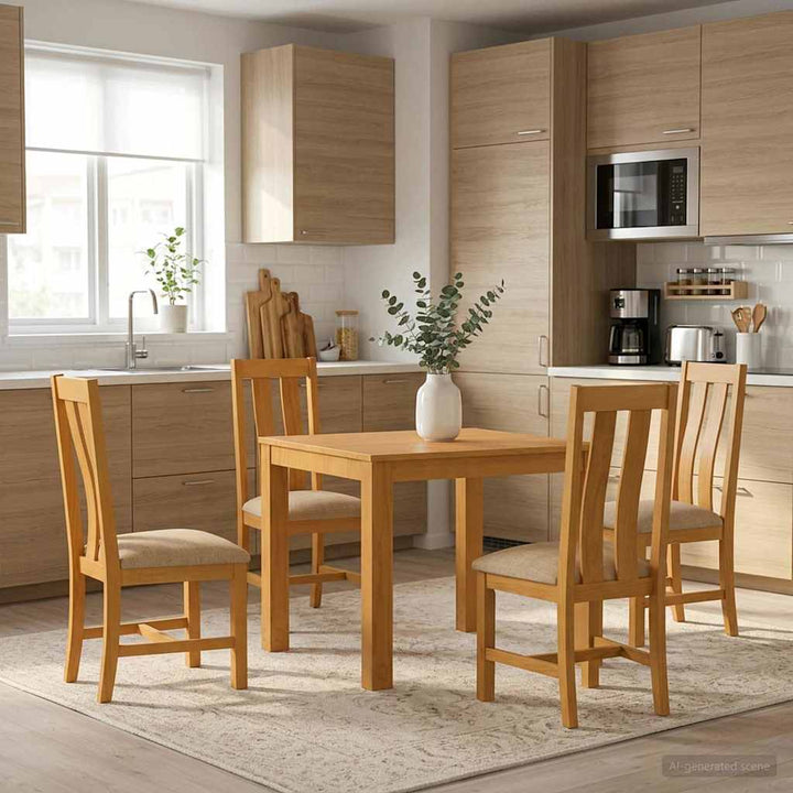 Spisestuesæt 5 stk. Beige Massivt Eg Træ