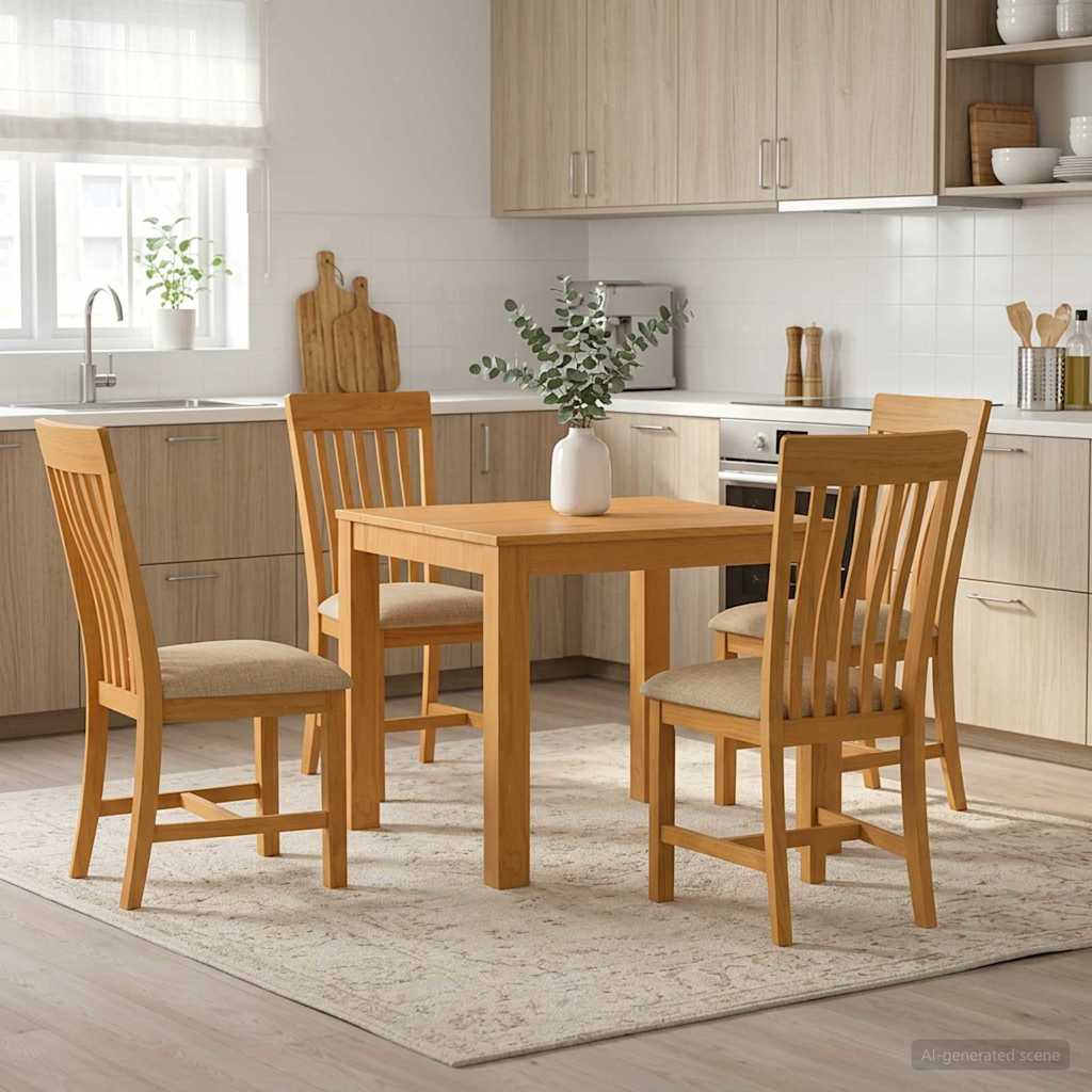 Spisestuesæt 5 stk. Beige Massivt Eg Træ