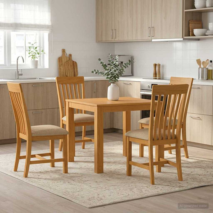 Spisestuesæt 5 stk. Beige Massivt Eg Træ