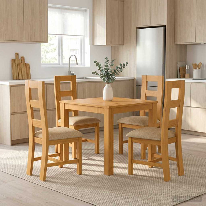 Spisestuesæt 5 stk. Beige Massivt Eg Træ