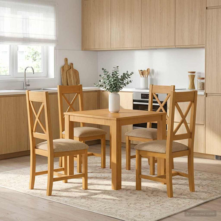 Spisestuesæt 5 stk. Beige Massivt Eg Træ