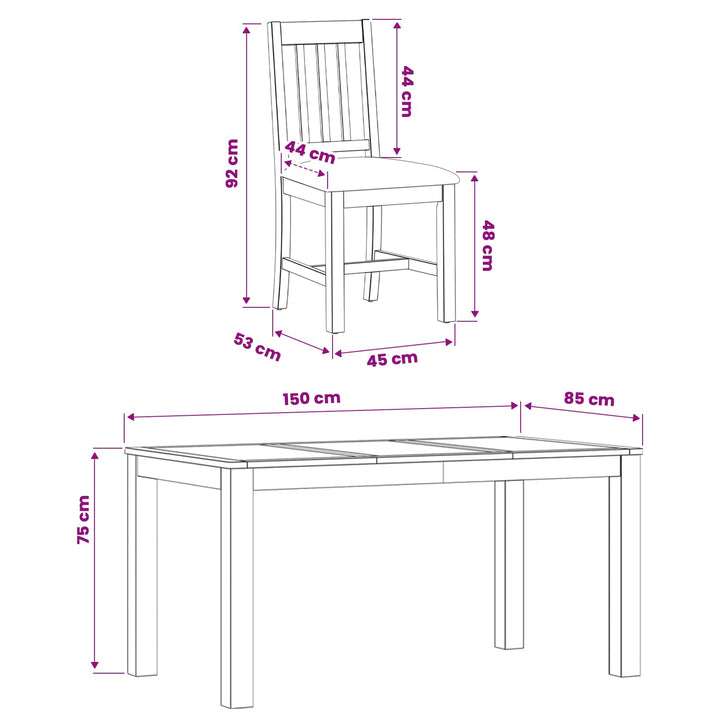 Spisestuesæt 5 stk. Grå Massivt Eg Træ